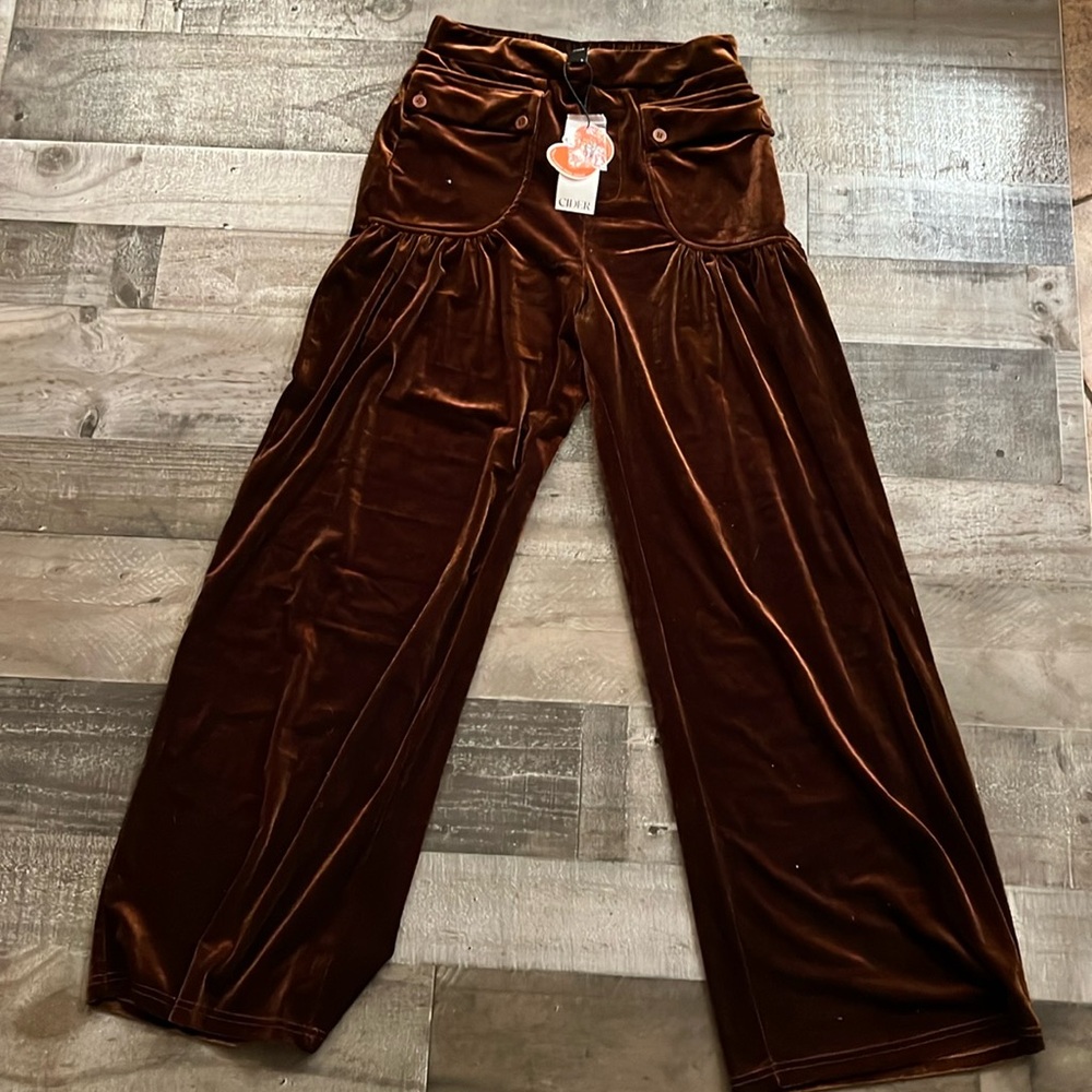 Elegant Brown Velvet Wide-Leg Pants